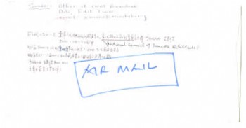 由CNRT(东帝汶独立运动）办公室主任寄来签名片的信封。使用澳大利亚邮票，盖澳大利亚2000.4.24的邮戳和2000.5.2南京的落地戳