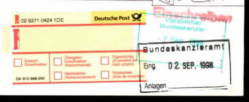 The yellow label in left is a registered mark stuck by German post