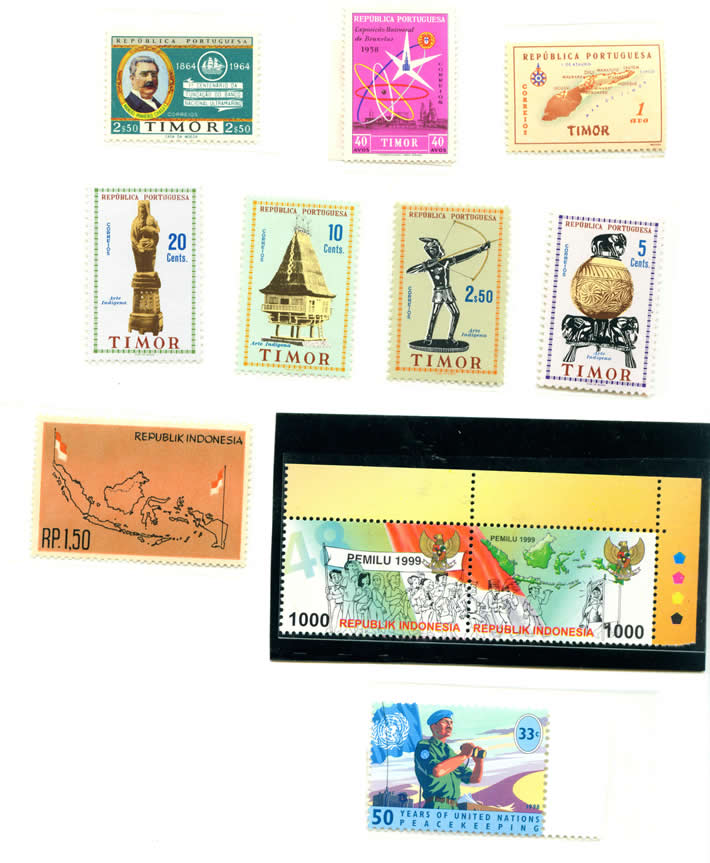 The 11 stamps all are about the philatelic theme about the independence of East Timor