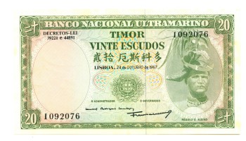 A Timor banknote issued by LISBOA (Lisbon) in1967